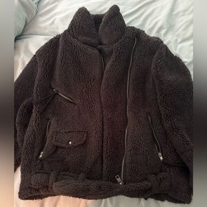 We The Free Faux Fur Black Moto Jacket